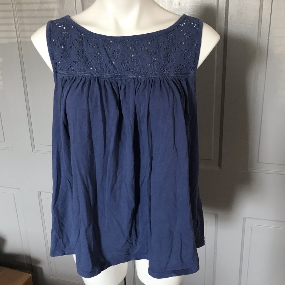Gap Blue Eyelet Relaxed Fit Swingy Tank Top